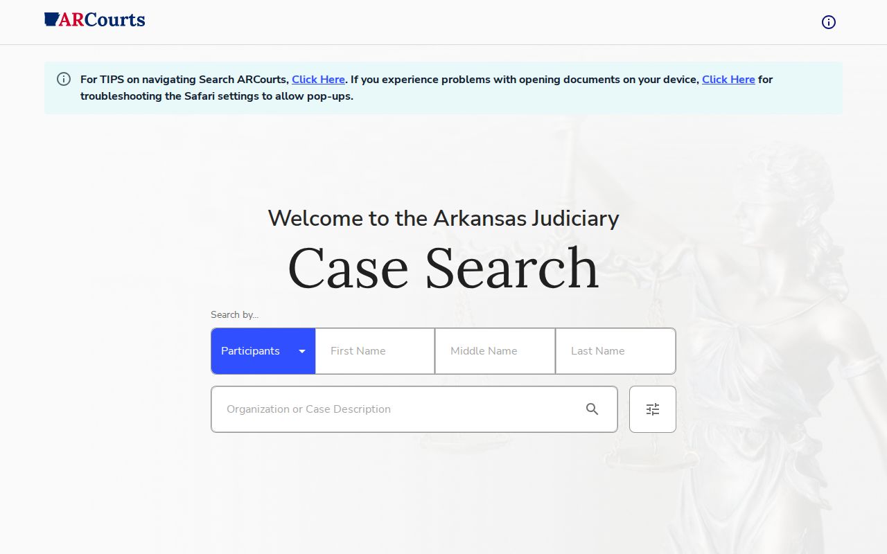 Perry County warrant record search through the official Arkansas court interface