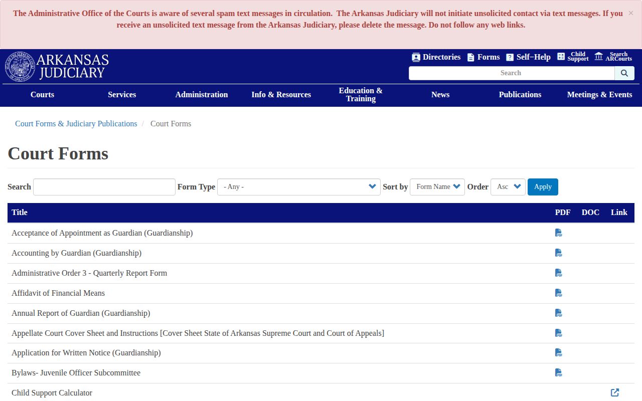 Arkansas Judiciary forms for Perry County arrest record sealing